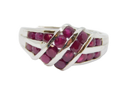 Sterling Silver 18 Ruby Crossover Modernist Dress Ring Vintage c1970 Size P