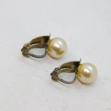 Pair of Sterling Silver Cream Pearl Art Deco Clip On Earrings  Antique c1930
