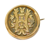 Victorian Gold Plated Ornate Monogram Initial Brooch Pin Antique c1880