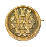 Victorian Gold Plated Ornate Monogram Initial Brooch Pin Antique c1880