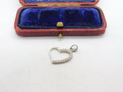 Sterling Silver Heart Cut-Out with Diamante Charm Pendant Vintage c1970