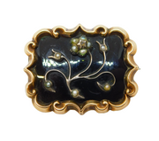 Georgian 12ct Gold, Black Enamel, Pearl & Diamond Mourning Brooch Antique