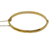 20th Century 9ct Gold Metal Core Planished Bangle Bracelet Antique c1930s