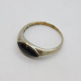 Sterling Silver Black Onyx Agate Ellipse Dress Ring Vintage c1970 Size P 1/2