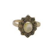 Sterling Silver Mother Of Pearl & Marcasite Art Deco Ring Antique c1930 Size Q