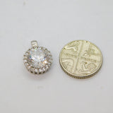 Sterling Silver Sparkling Multi-Stone CZ Round Charm Pendant Modern c1990s