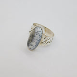 Sterling Silver Cabochon Moss Agate Patterned Studio Ring Vintage c1980 Size T