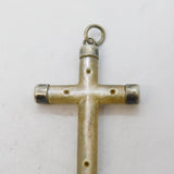 Sterling Silver Mounted Mother of Pearl Cross Charm Pendant Vintage c1970s