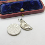 Sterling Silver Antique Half Coin Charm Pendant Vintage c1900