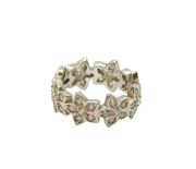 Sterling Silver CZ Flowers Band Dress Ring Contemporary c2000 Size I