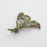 Sterling Silver Art Deco Marcasite Floral Spray Brooch Pin Antique c1930