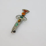 Scottish Sterling Silver Mixed Agate & Crystal Dirk Brooch Pin Vintage c1970