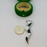 Sterling Silver Mother Of Pearl & Black Onyx Zigzag Charm Pendant Vintage c1970