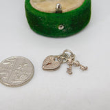 Sterling Silver Heart & Keys Charm Pendant Vintage c1970