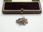 Sterling Silver Spider in her Web Charm Pendant Vintage c1970