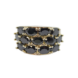 Sterling Silver Faceted Black Crystal Statement Ring Vintage c1970 Size Q 1/2