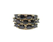 Sterling Silver Faceted Black Crystal Statement Ring Vintage c1970 Size Q 1/2