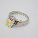 Sterling Silver Iridescent Glass Solitaire Dress Ring Vintage c1970 Size N 1/2