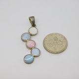 Sterling Silver Multi-Colour Dyed Shell Circles Drop Charm Pendant Vintage c1970