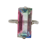 Art Deco Sterling Silver Mounted Iris Glass Dress Ring Antique c1920s Art Deco