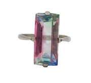 Art Deco Sterling Silver Mounted Iris Glass Dress Ring Antique c1920s Art Deco