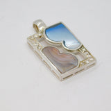 Sterling Silver Pink & Blue Shell Paste Rectangle Charm Pendant Vintage c1970