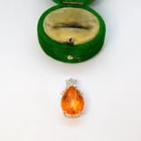 Sterling Silver Orange Crystal Peardrop & Spinel Set Charm Pendant Vintage c1970