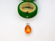 Sterling Silver Orange Crystal Peardrop & Spinel Set Charm Pendant Vintage c1970