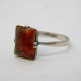 Sterling Silver & Moss Agate Set Dress Ring Vintage c1960s