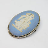 Sterling Silver Blue & White Wedgwood Woman With Child Cameo Brooch Vintage 1954