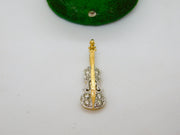 Sterling Silver Gilt & Spinel Set Violin Form Drop Pendant Vintage c1980