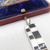 Sterling Silver Onyx & Pearl Set Drop Charm Pendant Vintage c1970