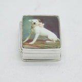 Sterling Silver & Enamel Dog Pattern Pill Box Vintage c1970s