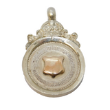 Sterling Silver & Gold Fronted Crown Form Fob Medal Antique 1928 Chester