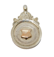 Sterling Silver & Gold Fronted Crown Form Fob Medal Antique 1928 Chester