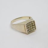 Sterling Silver 16 CZ Set Square Signet Ring Vintage c1970 Size M 1/2