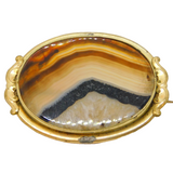 Victorian Rolled Gold Mounted Banded Agate Dress Brooch Antique c1880