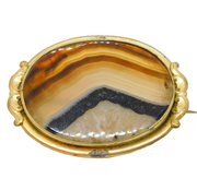 Victorian Rolled Gold Mounted Banded Agate Dress Brooch Antique c1880