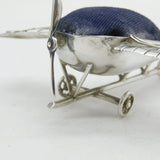 George V Sterling Silver Novelty Monoplane Pin Cushion Antique 1912 Birmingham