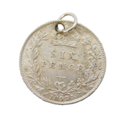 Sterling Silver Queen Victoria Sixpence Coin Charm Pendant Antique 1893