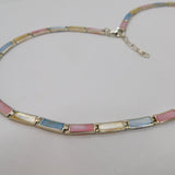 Sterling Silver Colourful Dyed Natural Shell Panel Necklace Vintage c1990's