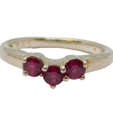 Sterling Silver 3 Pink Topaz Wishbone Dress Ring Vintage c1970 Size N