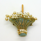 Victorian 9ct Gold, Pearl & Resin Set Flower Basket Brooch Pin Antique c1890