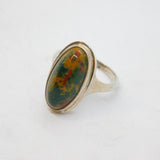 Sterling Silver Unakite Jasper Green Cabochon Dress Ring Vintage c1970 Size K
