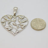 Sterling Silver Trailing Leaves Pattern Heart Charm Pendant Contemporary c2000s