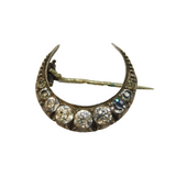 19th Century Sterling Silver Crescent Moon Paste Set Sweetheart Brooch Antique
