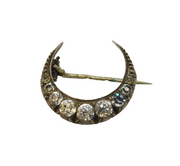 19th Century Sterling Silver Crescent Moon Paste Set Sweetheart Brooch Antique