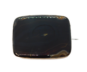 Sterling Silver Banded Black Agate Large Brooch Art Deco Antique c1930