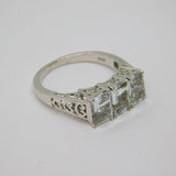 Sterling Silver Triple Aquamarine Dress Ring Vintage c1970 Size O 1/2