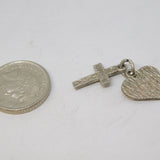 Sterling Silver Heart & Cross Charm Pendant Vintage c1970